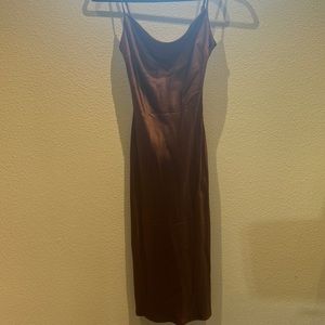 Brown midi satin dress